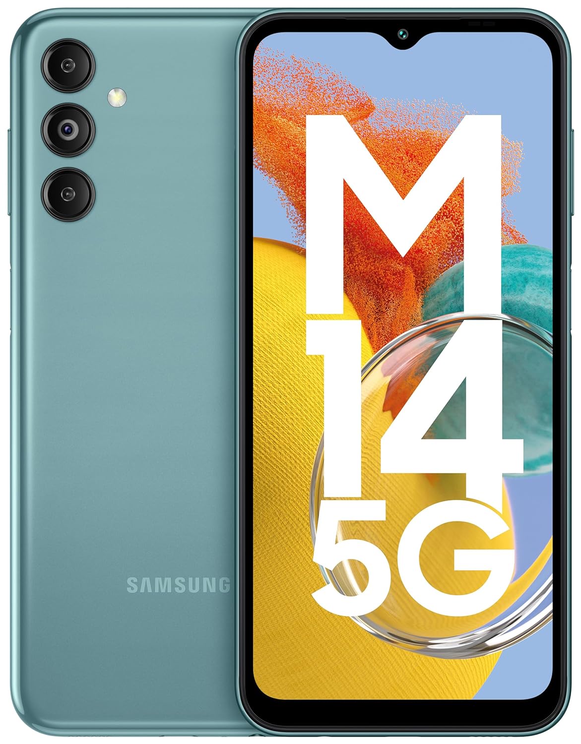 Samsung Galaxy M14 5G (Smoky Teal,4GB,128GB)|50MP Triple Cam|Segment's Only 6000 mAh 5G SP|5nm Processor|2 Gen. OS Upgrade & 4 Year Security Update|12GB RAM with RAM Plus|Android 13|Without Charger